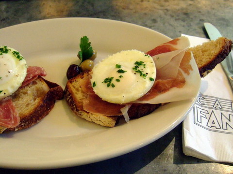 two poached farm eggs with prosciutto di parma & levain toast